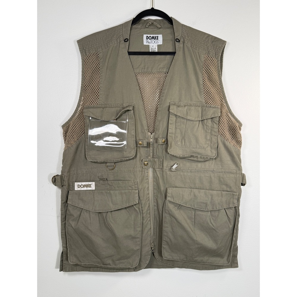 Domke PhoTOGS Mens Large Olive Green Cotton Mesh Photography Utility Cargo Vest